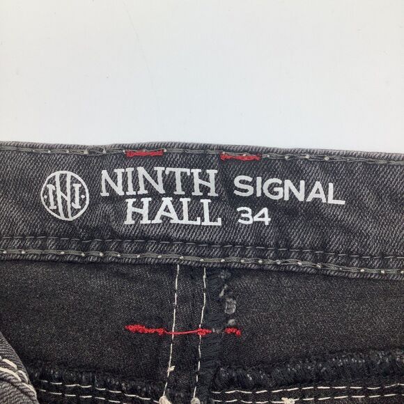 Ninth Hall‎ Mens Signal Stacked Flare Distressed Jeans Black Size 34 x 35 NWT - Picture 8 of 11